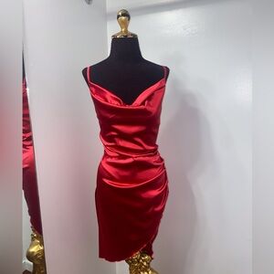 Draped wrap ruched satin cami dress